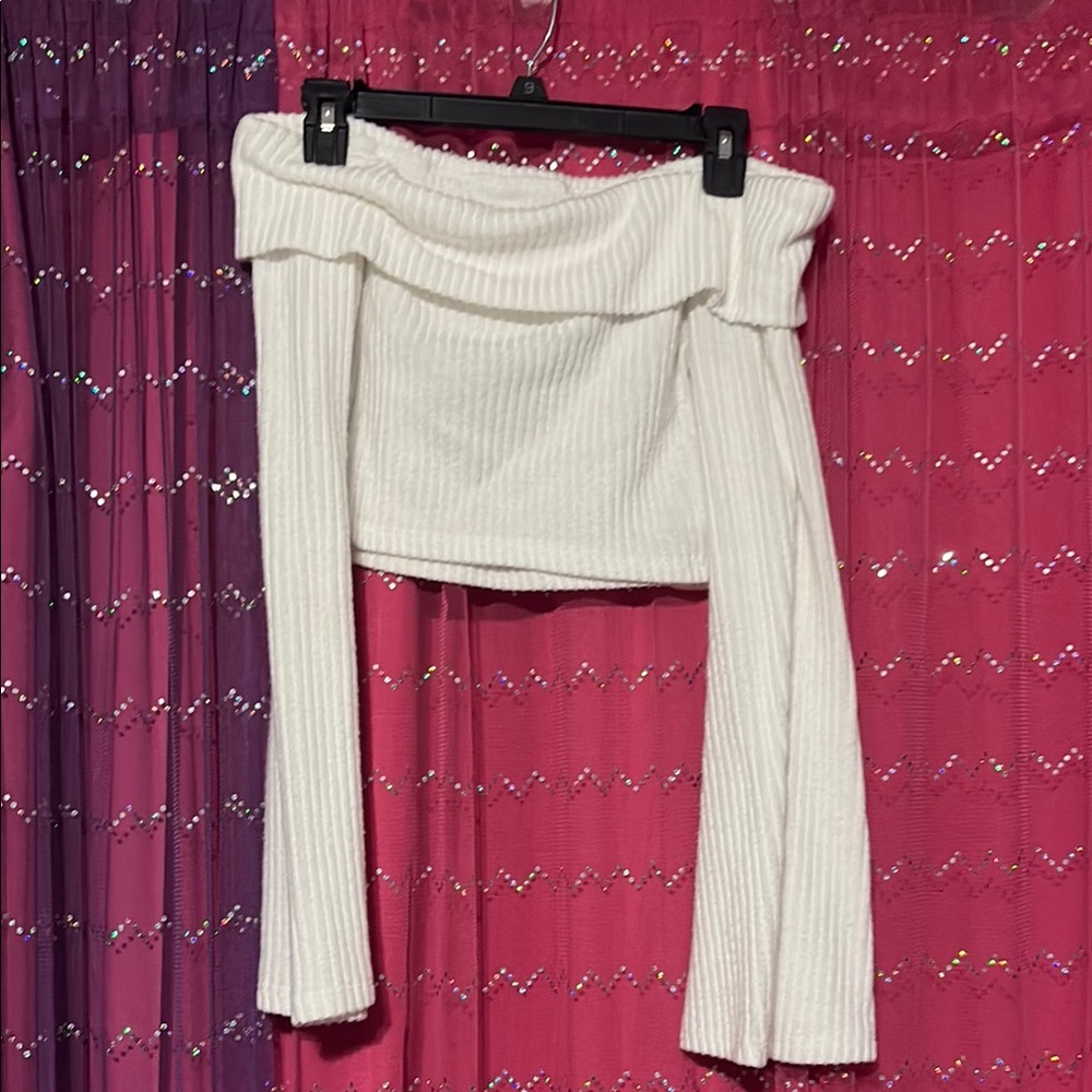 White Off-Shoulder Ribbed Crop Top